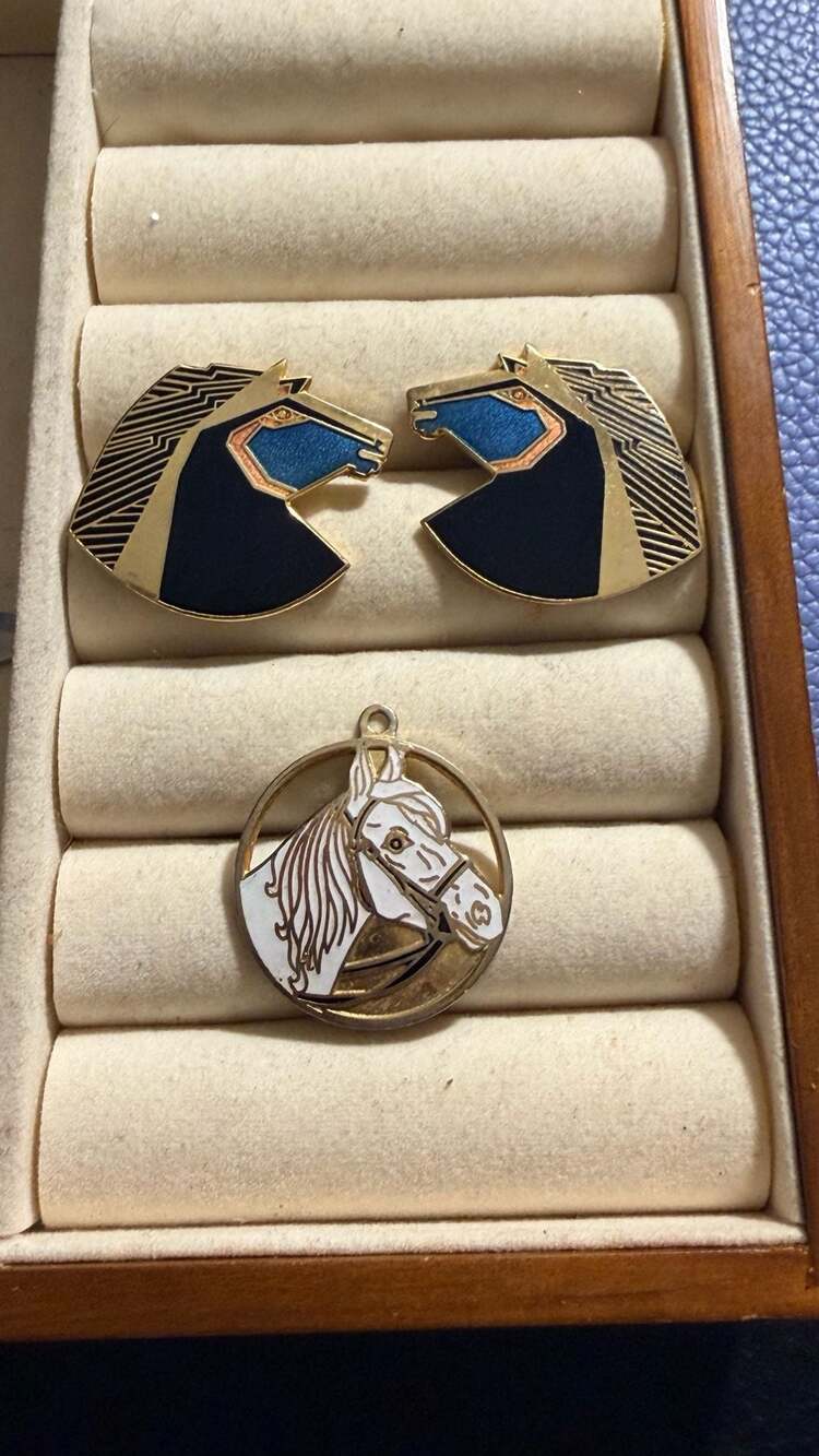 Laurel Burch Vintage 'Wild Stallion' Enamel Stud Earrings and Pendant